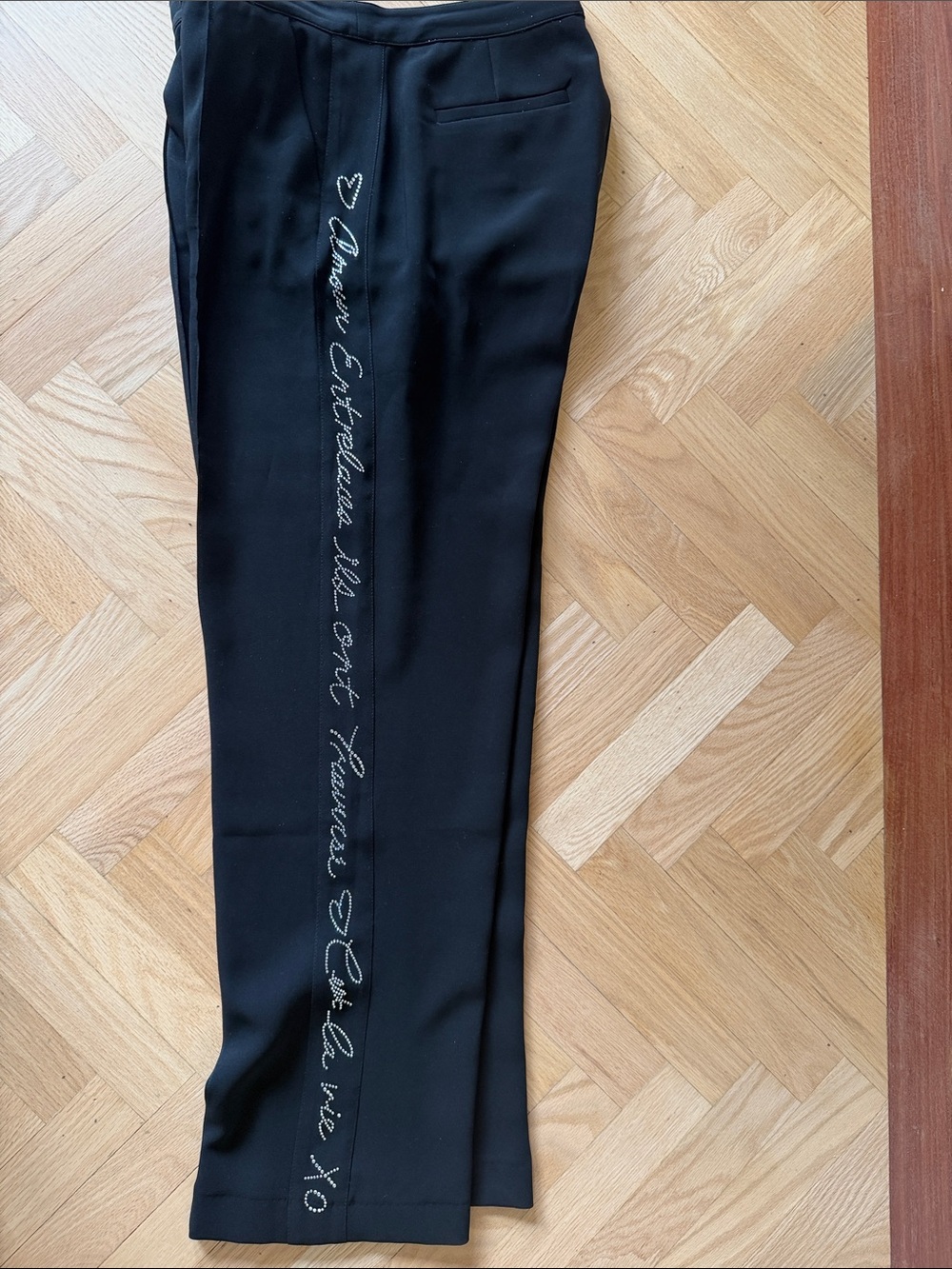cinq a sept Black Straight-Leg Pants with Rhinestone Script Size 12